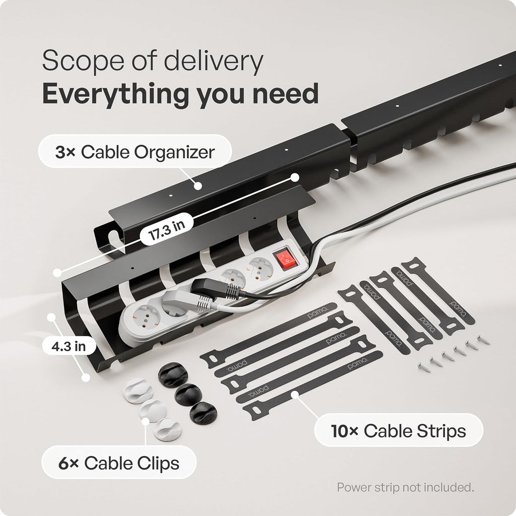 Cable Management under Desk for Easy Mounting Under-Table I Set of 3 - with 10X Cable Ties I Desk Organizer for Office/Home Office Table Thoughtful Cable Tray Holder, Black