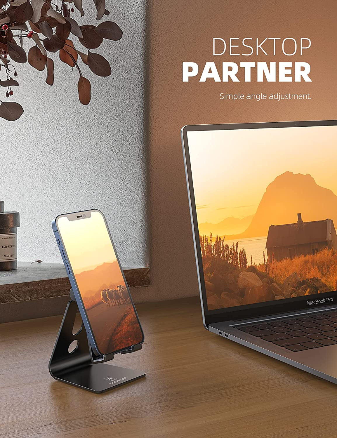 Adjustable Cell Phone Stand, Desk Phone Holder, Cradle, Dock, Compatible with Iphone 17 16 15 14 Air plus Pro Pro Max 13 12 X XS, 4-8" Phones, Office Accessories Gifts, All Smartphone, Black