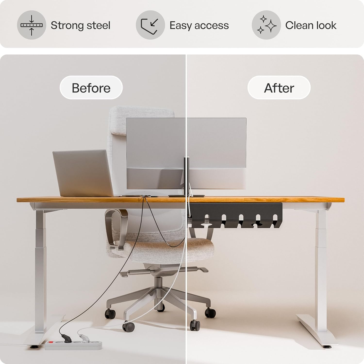 Cable Management under Desk for Easy Mounting Under-Table I Set of 3 - with 10X Cable Ties I Desk Organizer for Office/Home Office Table Thoughtful Cable Tray Holder, Black