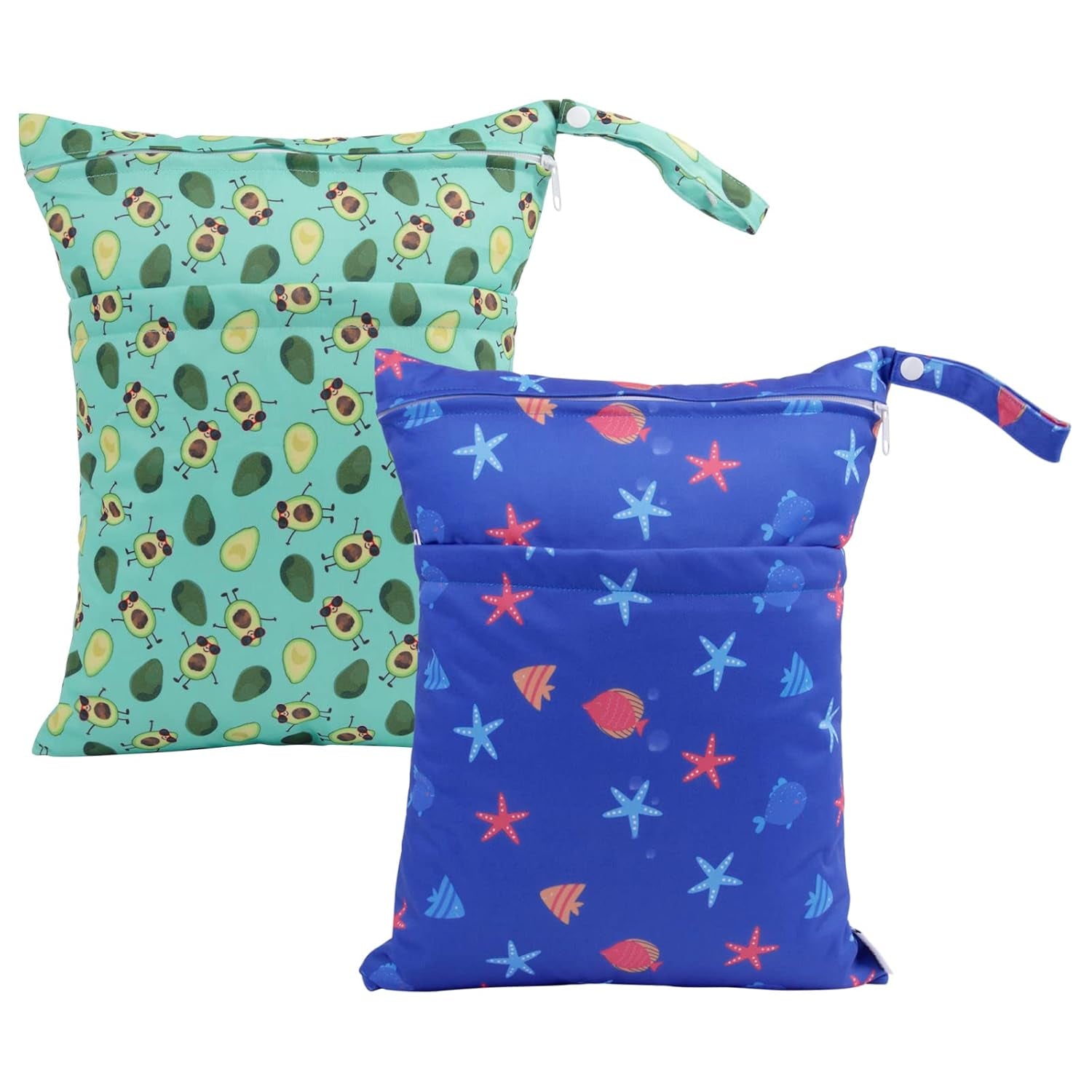 BABY 2Pcs Cloth Diaper Wet Dry Bags Waterproof Reusable with Two Zippered Pockets Travel Beach Pool Daycare Soiled Baby Items Yoga Gym Bag for Swimsuits or Wet Clothes LZX4344